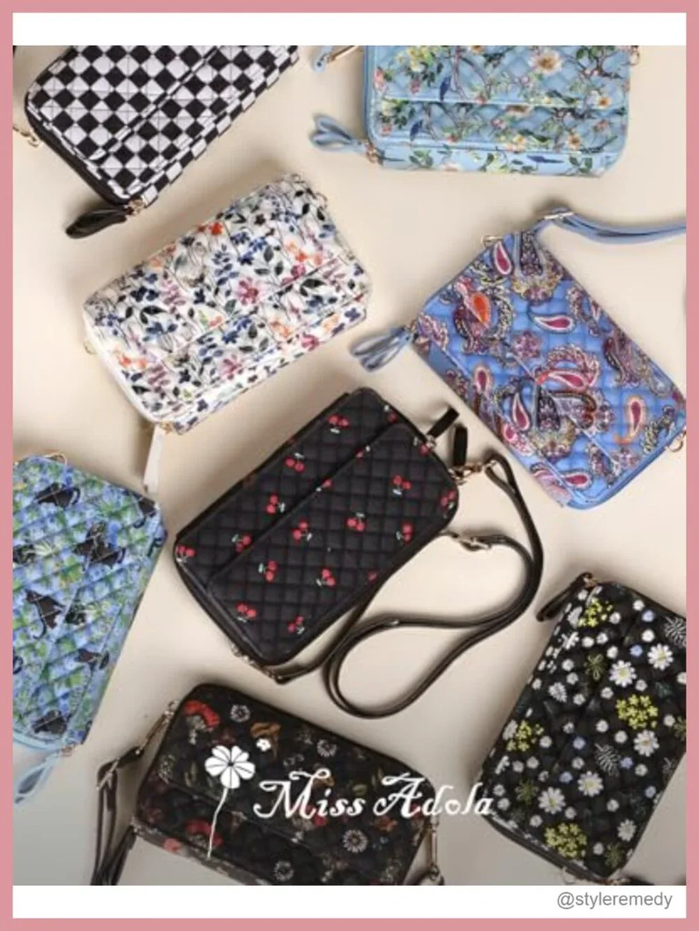 Quilted Cotton Crossbody Bag Women Phone Purse RFID Blocking Adjustable Strap
